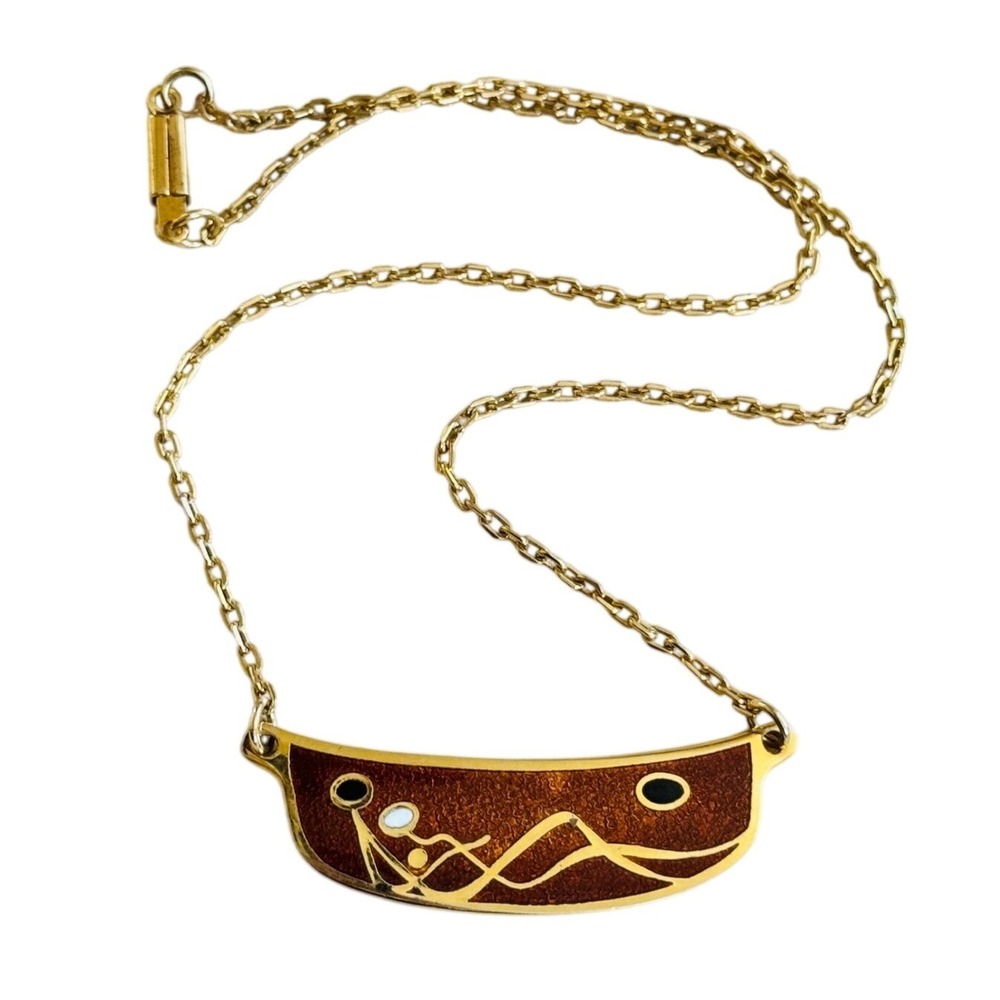De Passille Sylvestre necklace Necklace‎ VTG Choker enamel Canada gold Metal 14"